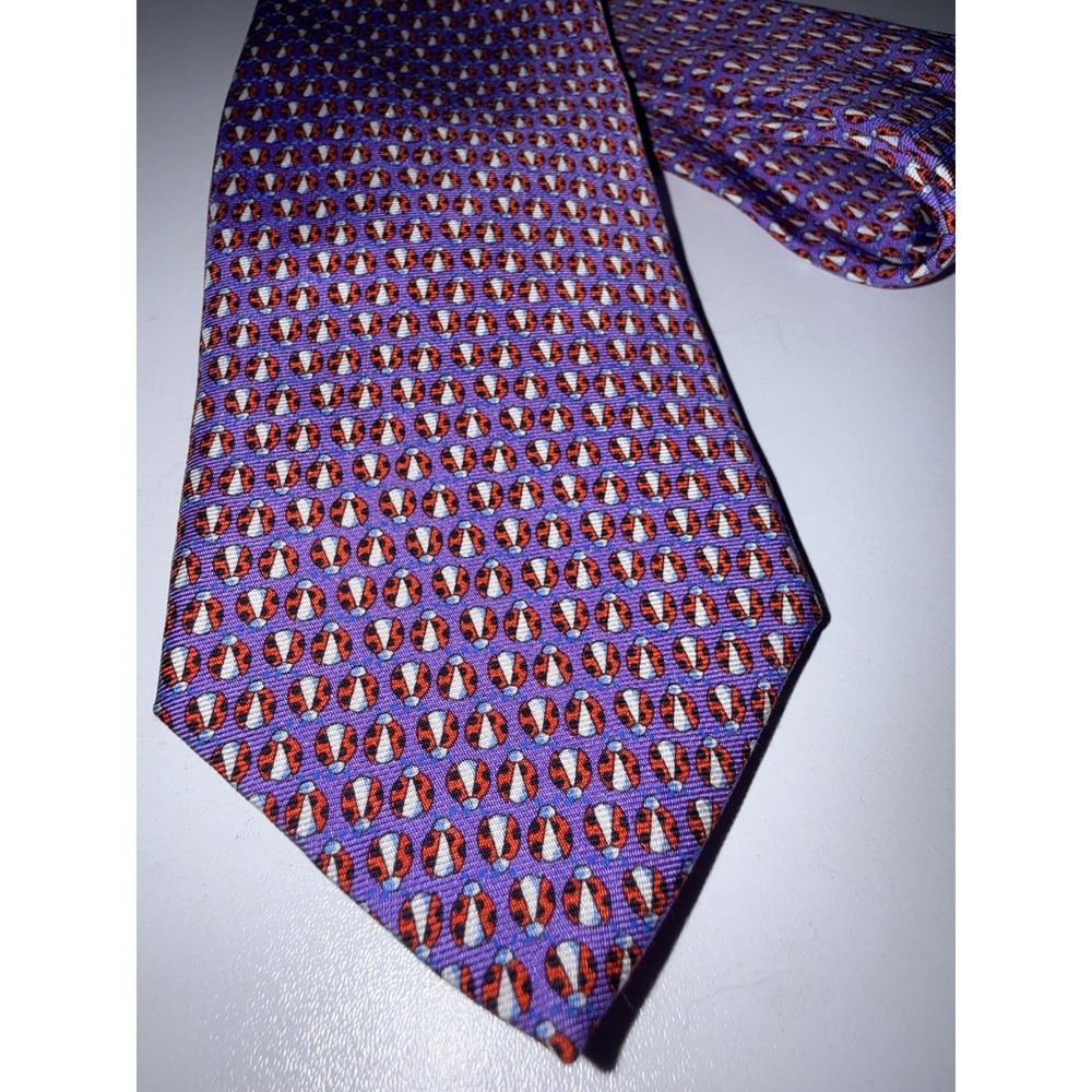 Brooks Brothers Mens Silk Tie Ladybug‎ Purple Made in USA Italian Fabric L